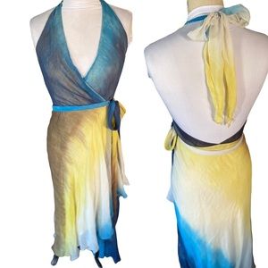 BCBG Max Azria 100% silk wrap halter dress woman’s size 8